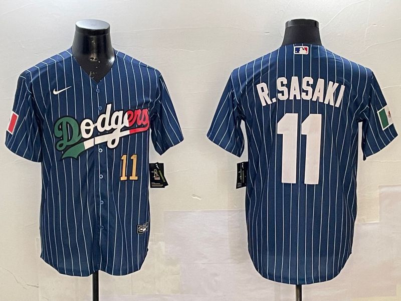 Men Los Angeles Dodgers #11 R.Sasaki Blue Stripe Fashion Game 2025 Nike MLB Jersey style 8